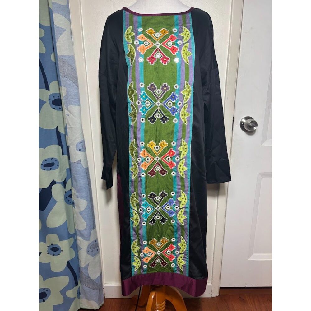 Gudrun Sjoden Dress Tunic Small Black embroidered Mirrored Lagenlook Art to Wear - Picture 3 of 8